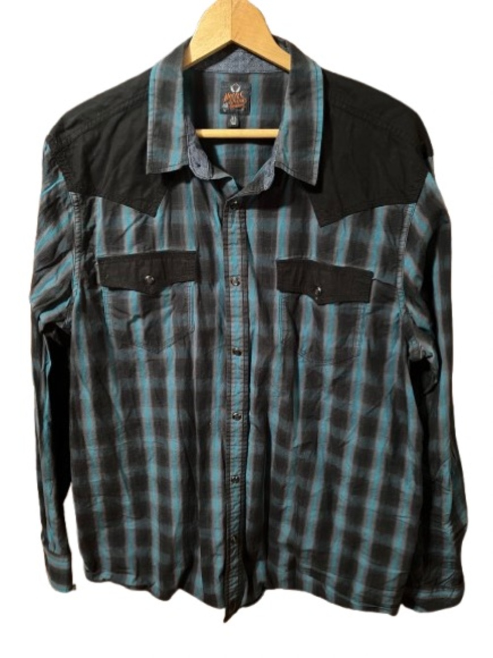 Moonshine Spirit by Brad Paisley Men's Blue and Black Plaid Western Shirt XL